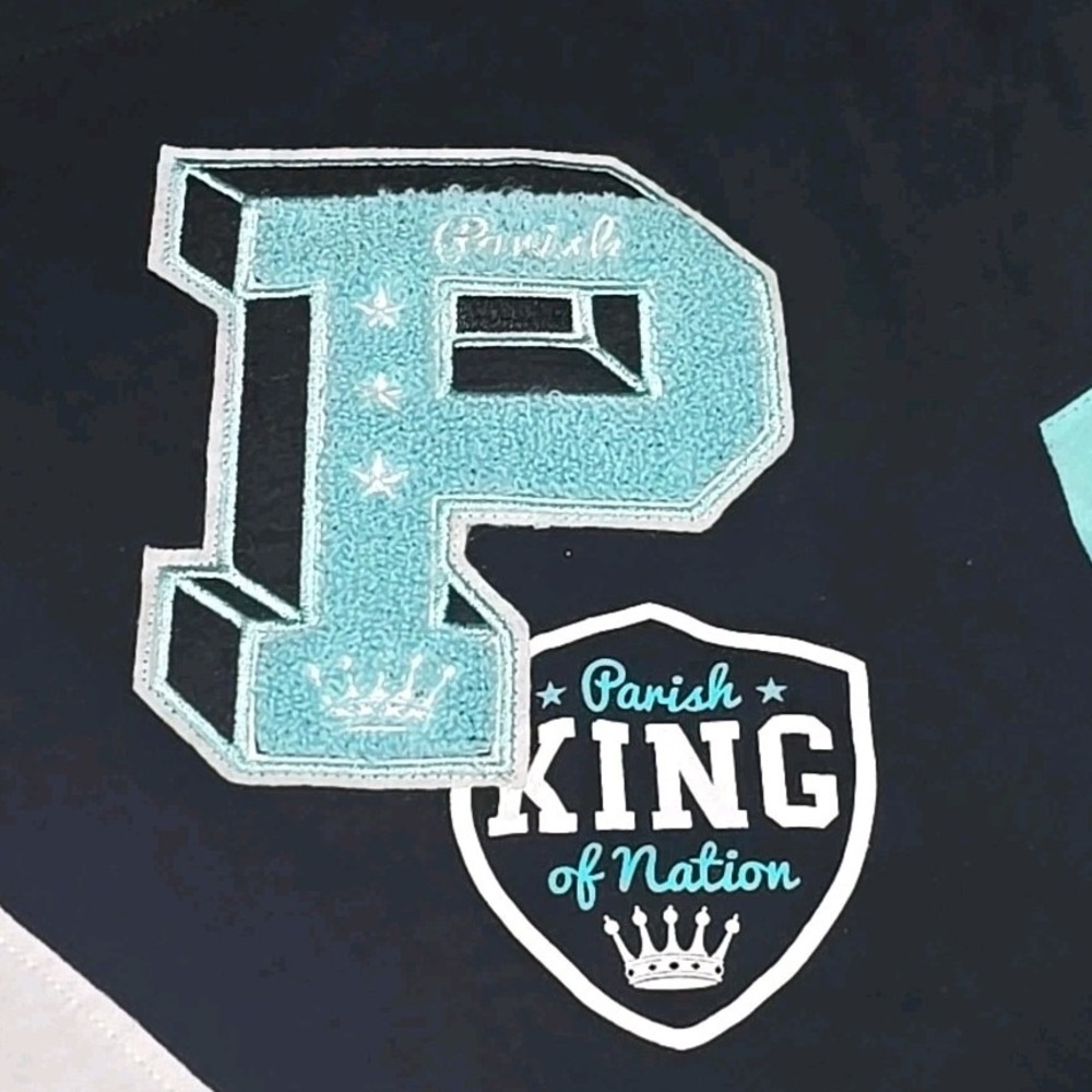 Parish Nation Mens Colorblock Chenille Patch Graphic T-Shirt Black Teal XL - Picture 3 of 9